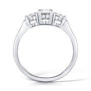 Three Stone Oval And Round Brilliant Cut Diamond Trilogy Ring.